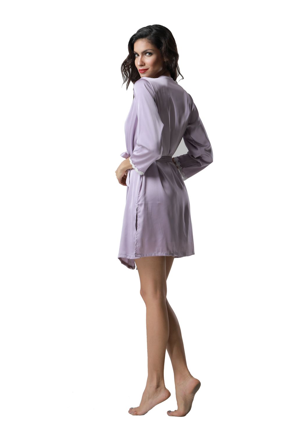 F5270-3 Sexy two piece women long sleeve silk pajamas with padding